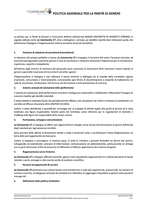 Certificato RINA - Protocollo di inclusione LGBTQ+